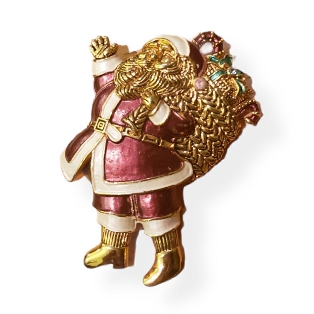 Vintage Santa Christmas Gifts Gold Plated Brooch